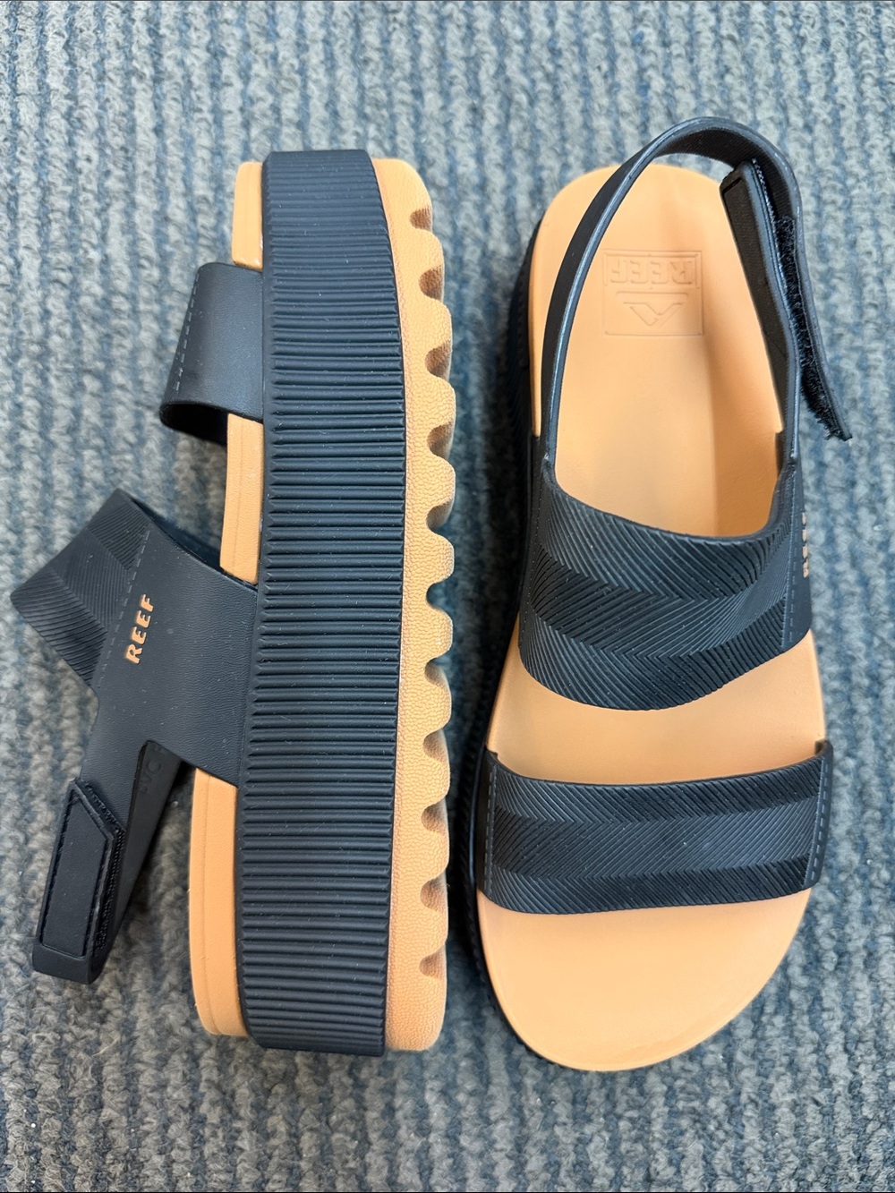 Reef Women's Black Strappy Platform Sandals with Tan Footbed